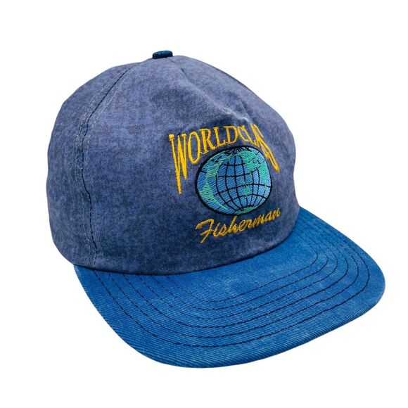 Vtg USA Made American Sportsman World Class Fisherman Snapback Hat Stone Wash - Picture 1 of 6